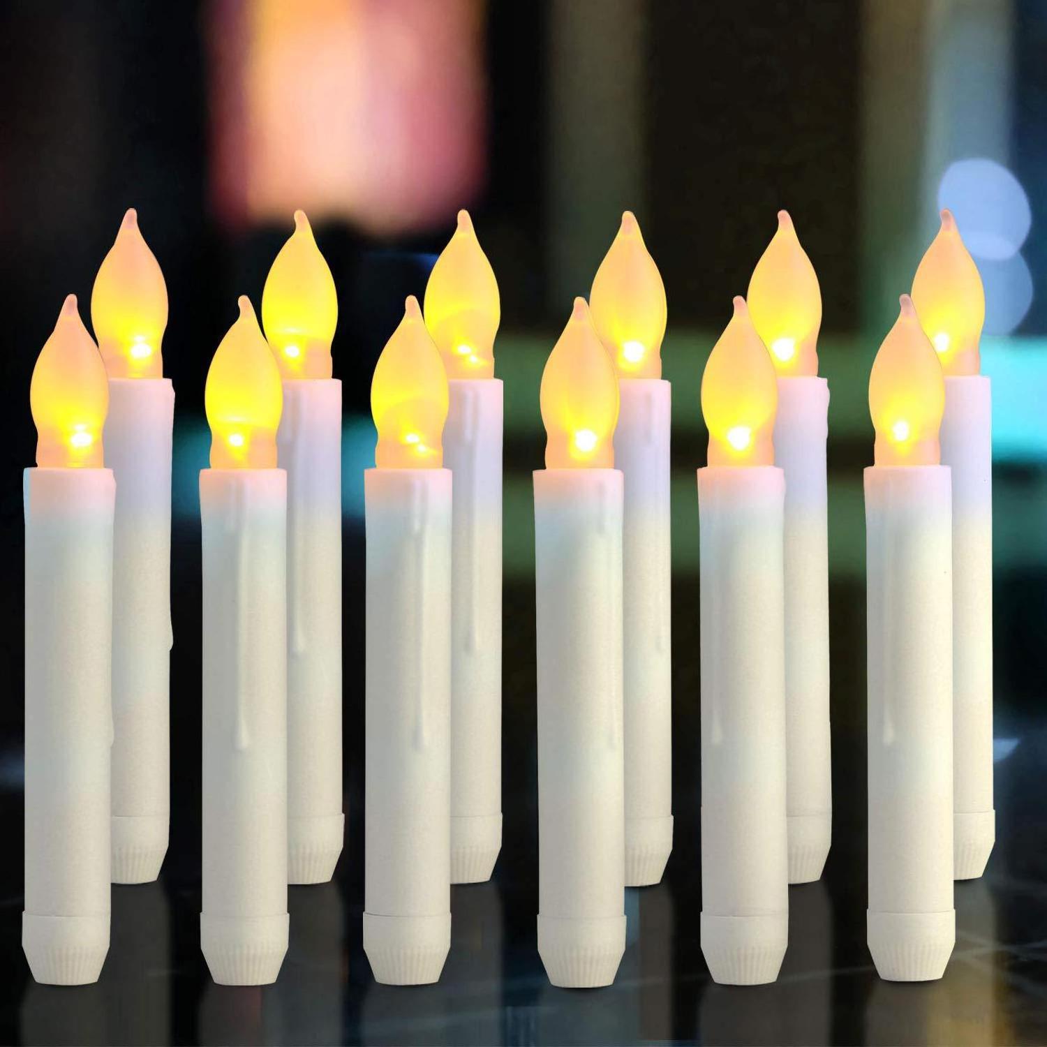 Yellow Mini Battery Operated Wax Dipped White Flickering Flameless Taper LED Candles