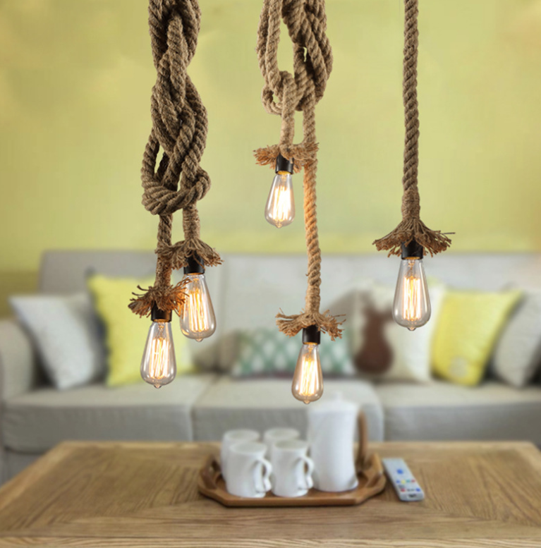 Vintage Industrial Style E27 Retro single Head Hemp Rope Pendant Lamp Bulb Holder Hanging Light Fixture For Country Home Decor