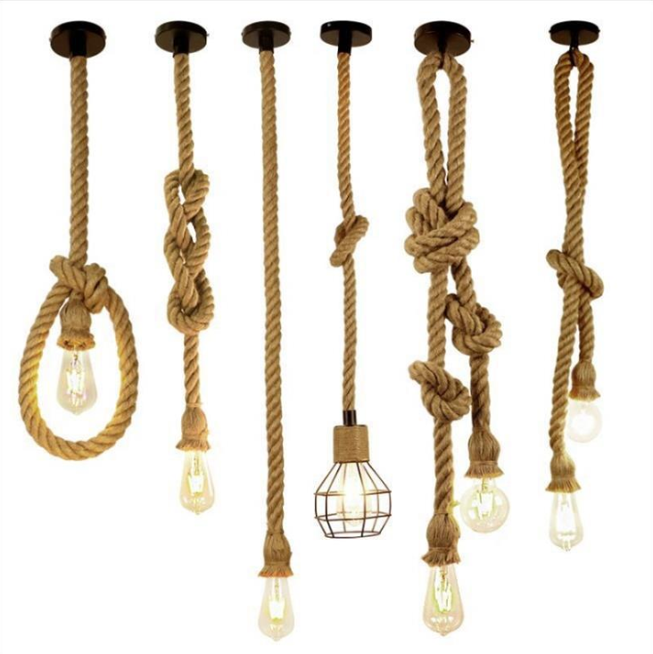 Vintage Industrial Style E27 Retro single Head Hemp Rope Pendant Lamp Bulb Holder Hanging Light Fixture For Country Home Decor