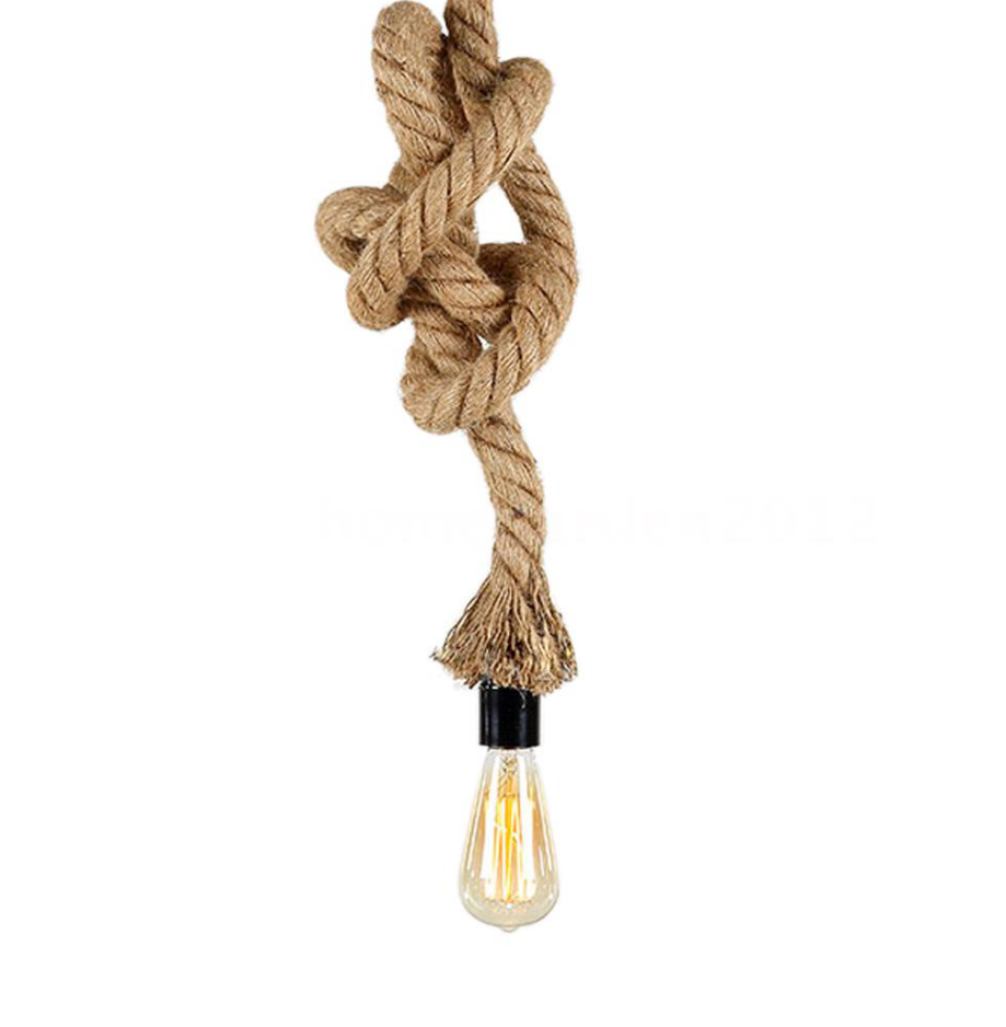 Vintage Industrial Style E27 Retro single Head Hemp Rope Pendant Lamp Bulb Holder Hanging Light Fixture For Country Home Decor