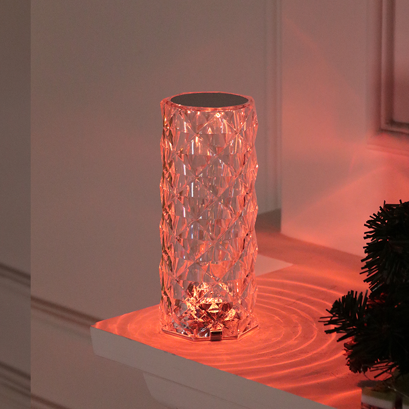 2023 Acrylic Modern Transparent 3/16 Colors Usb Charging Table Lamp Touch Control Rechargeable Led Rose Crystal Table Lamp