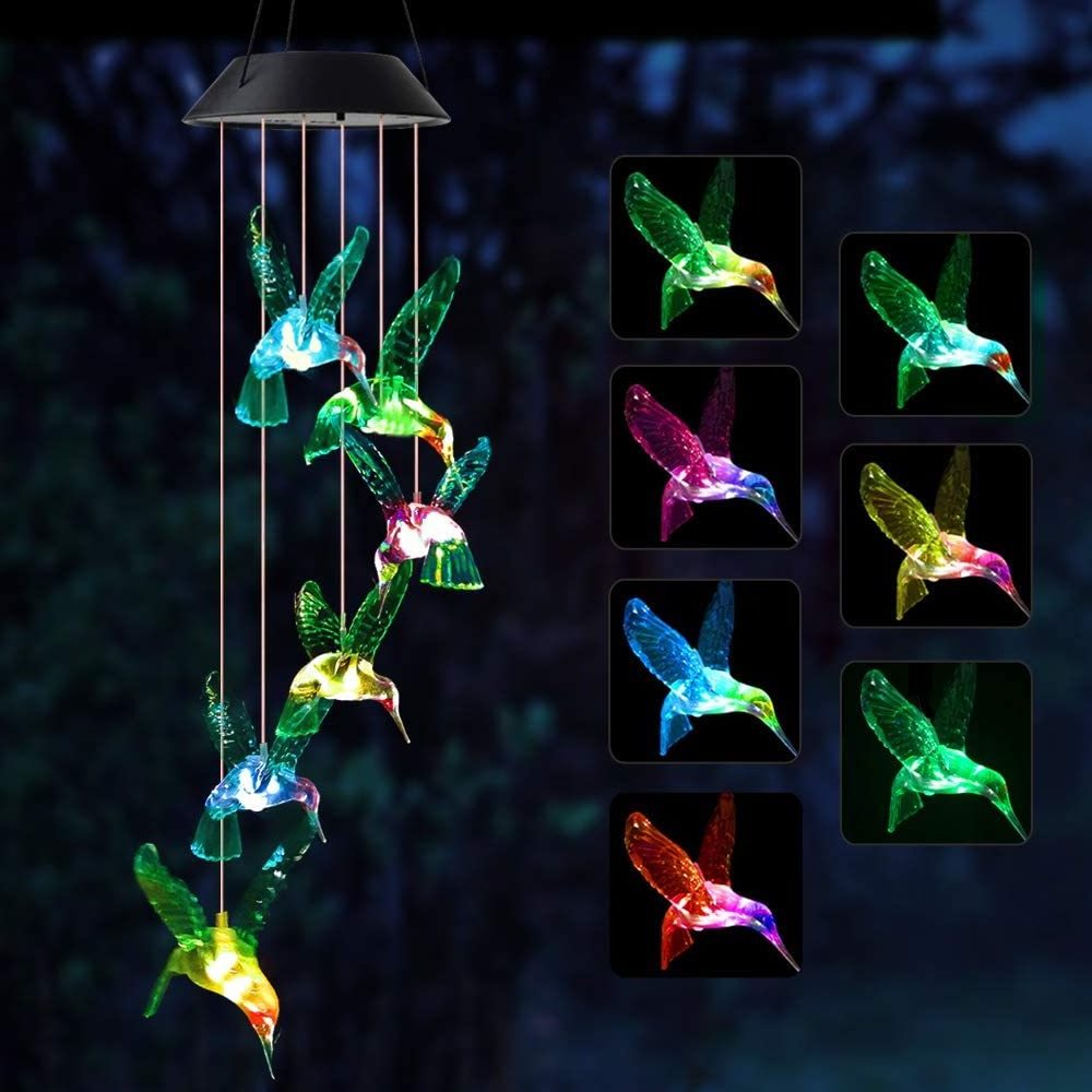 Garden Solar Changing Power Japanese Led Metal Bell Outside Waterproof Hummingbird Lights Charms Wholesale Memorial Wind Chimes