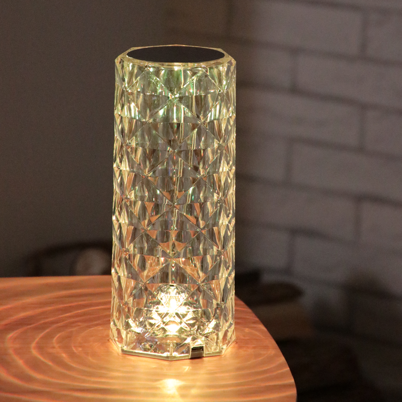 2023 Acrylic Modern Transparent 3/16 Colors Usb Charging Table Lamp Touch Control Rechargeable Led Rose Crystal Table Lamp