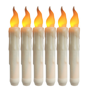 Yellow Mini Battery Operated Wax Dipped White Flickering Flameless Taper LED Candles