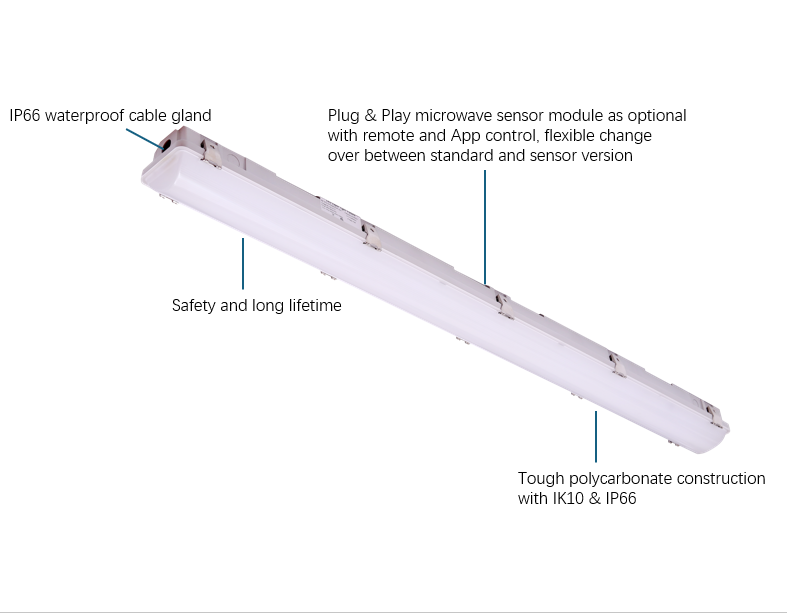 2ft 4ft 5ft 8ft Waterproof Tri-proof Light IP66 IK10 LED Vapor Tight 2ft/4ft/5ft/8ft Industrial Tri Proof Light