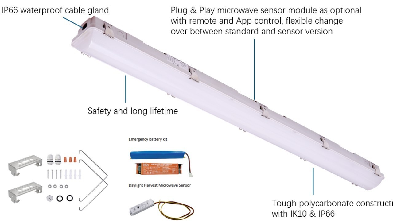 2ft 4ft 5ft 8ft Waterproof Tri-proof Light IP66 IK10 LED Vapor Tight 2ft/4ft/5ft/8ft Industrial Tri Proof Light