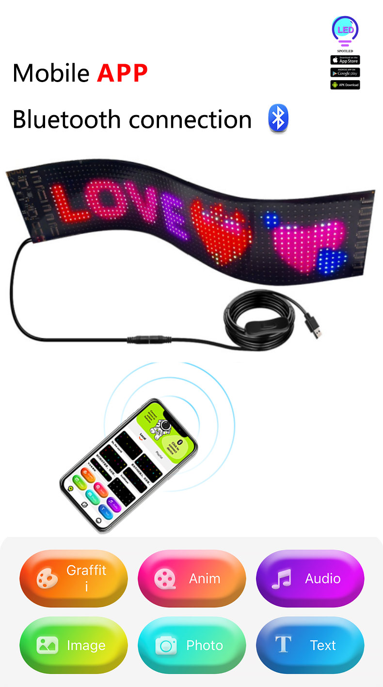 Programmable Flexible LED Display Car Scrolling Advertise Message Soft LED Display Sign Board Pixel Custom Led Panel