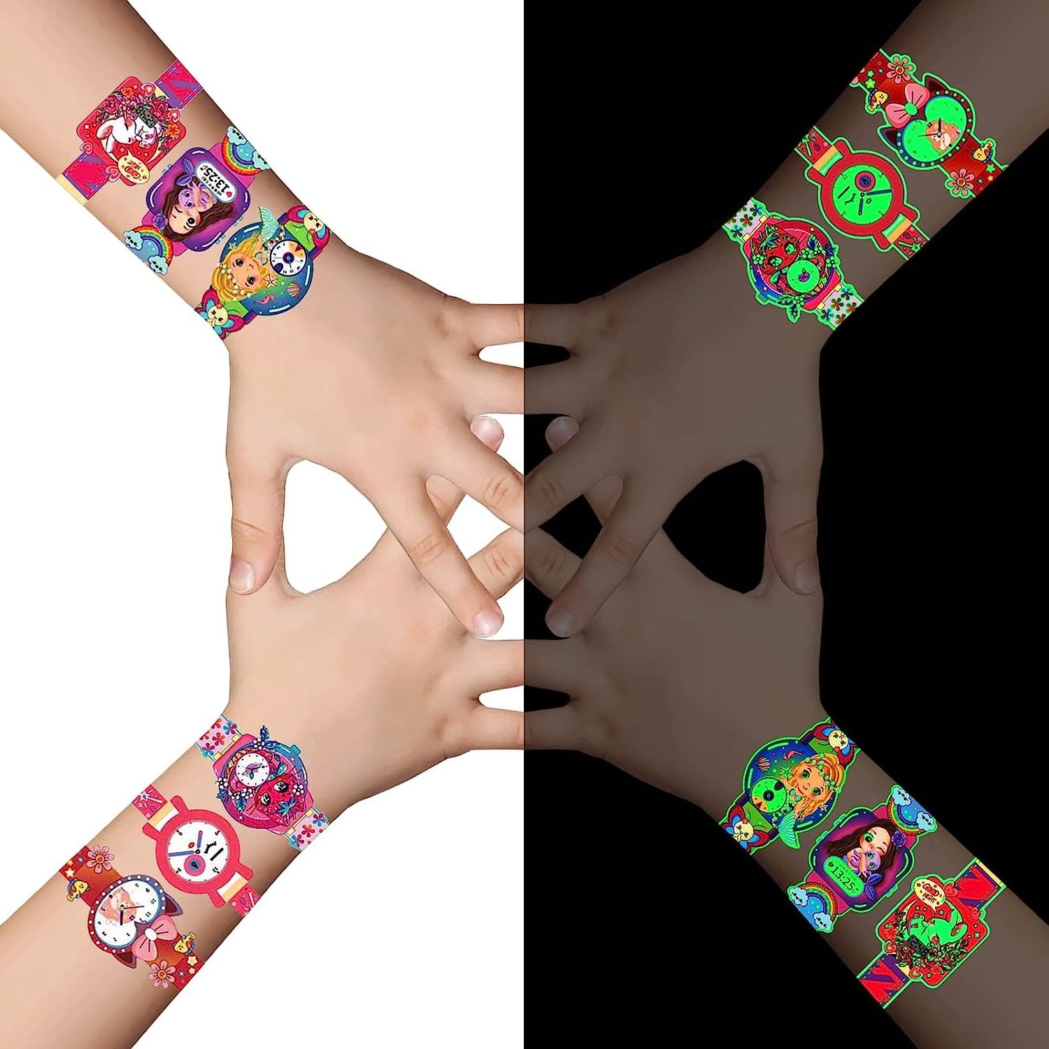 Temporary glow in the dark tattoo stickers for kids Cartoon car dinosaur space robot luminous watch fake tattoos