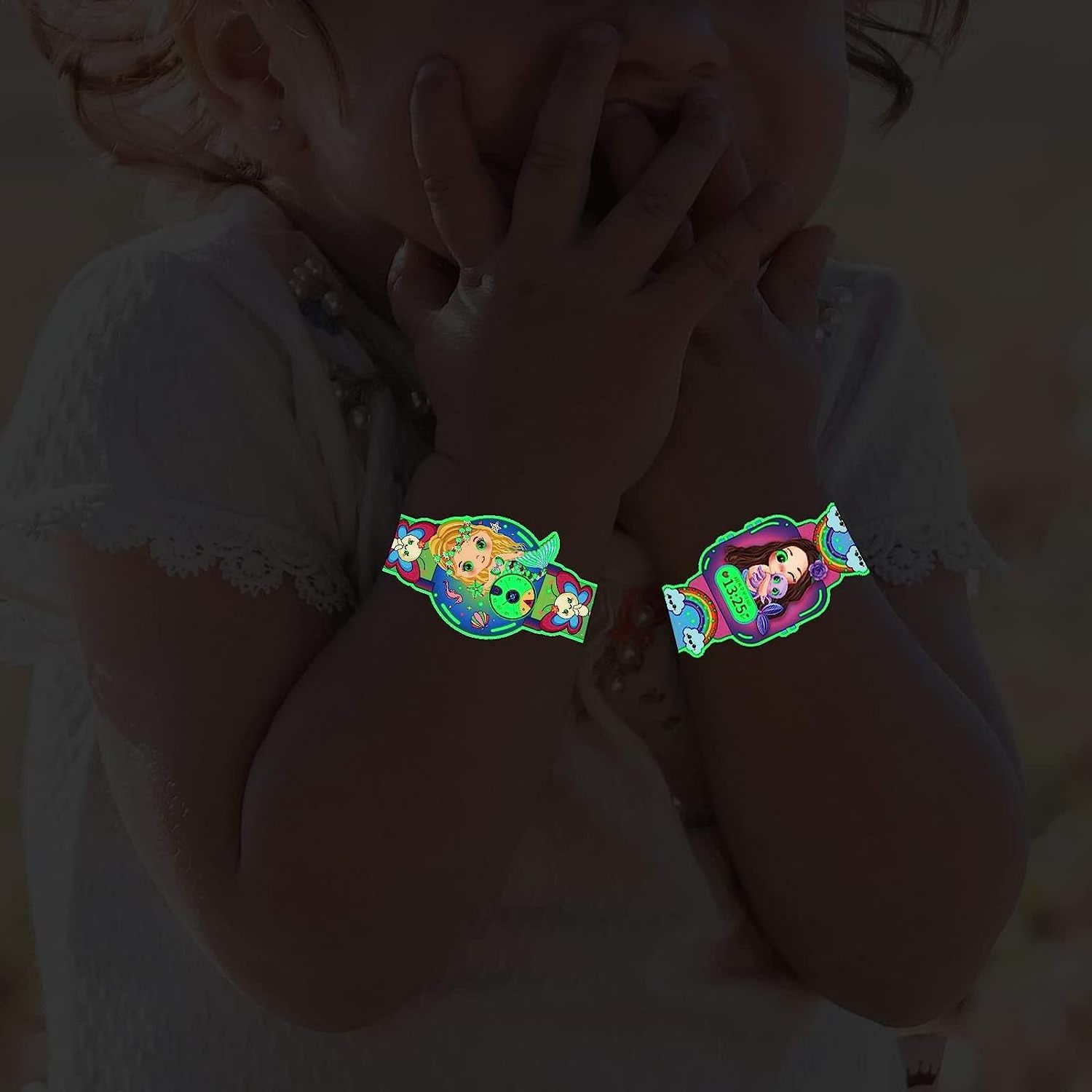 Temporary glow in the dark tattoo stickers for kids Cartoon car dinosaur space robot luminous watch fake tattoos