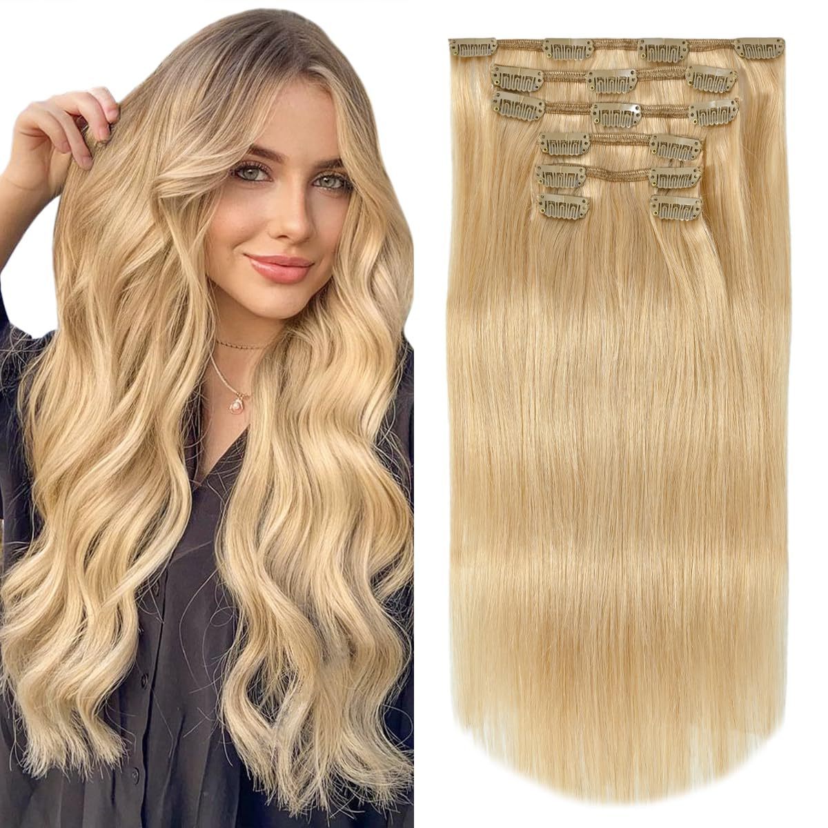 iLemon 24 inch Silky straight clip hair synthetic clip in hair extensions 6pcs 16 clips fluffy high temperature kanekalon hair