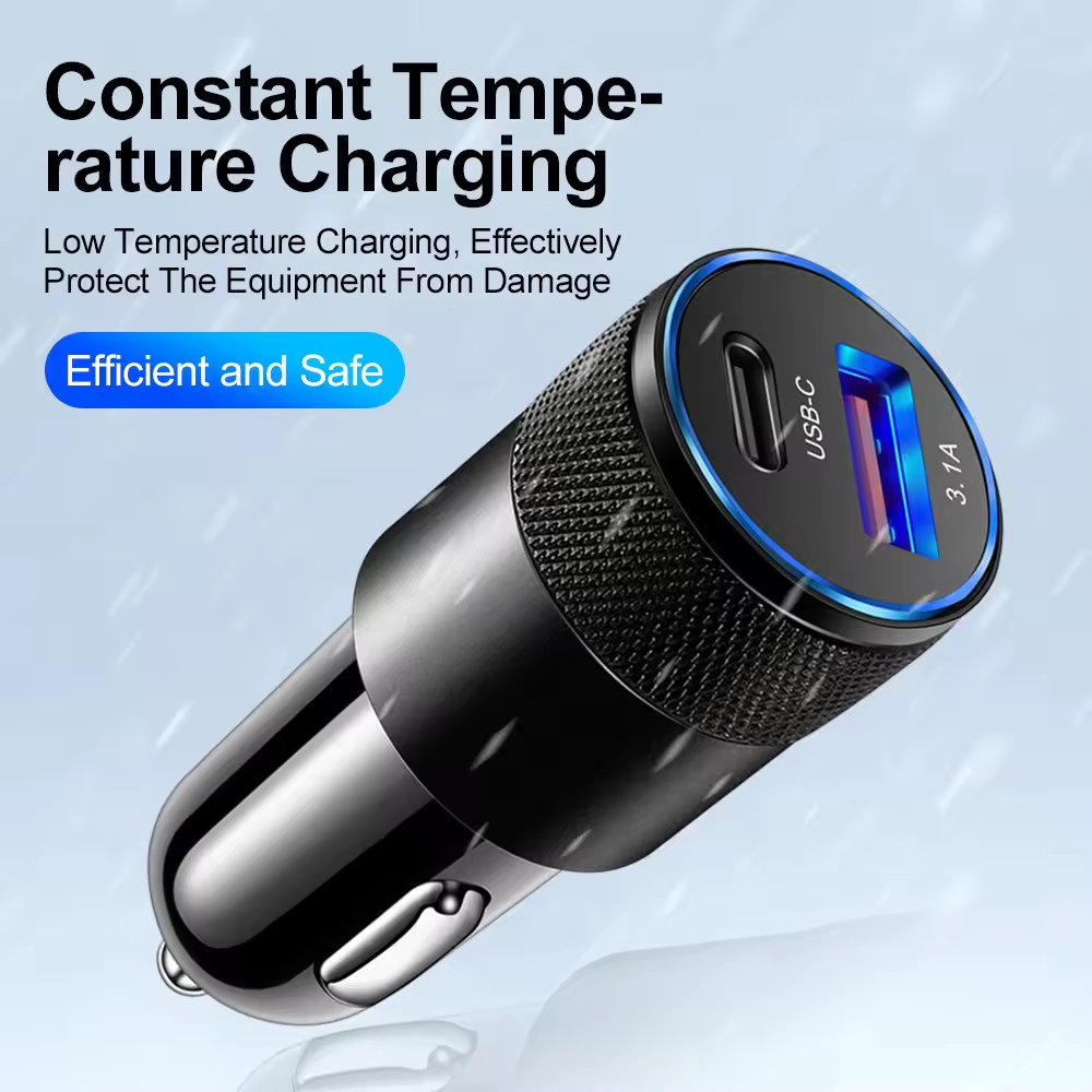 Car Charger 3.1A USB Type-C Fast Charging Mobile Phone Adapter USB-C PD Cell Phone Quick Charger for iPhone Pro Xiaomi Samsung