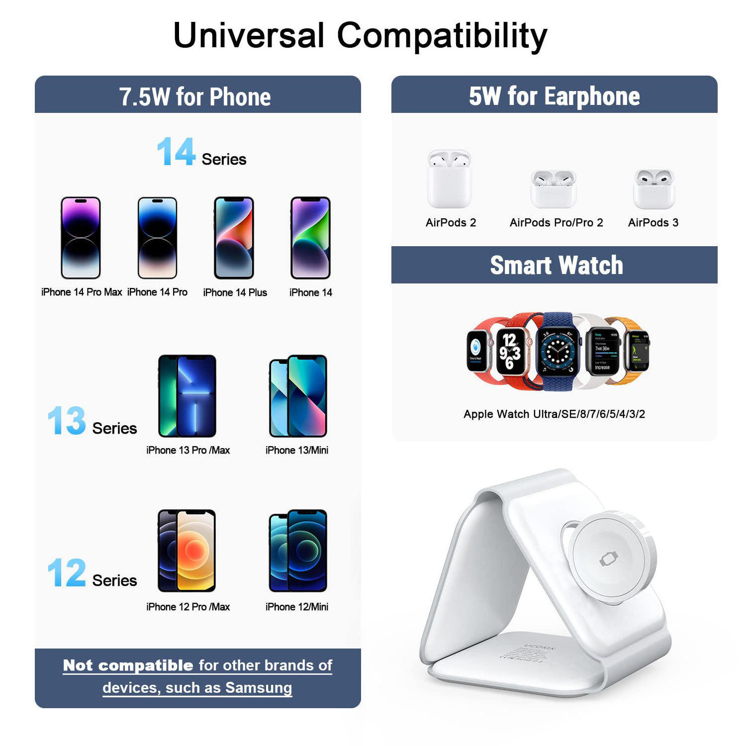 ilepo Best Selling  CE FCC ROHS 3 in 1 Wireless Charger Charging Station foldable Fast Charger For Mobile Phone Watch Earphone