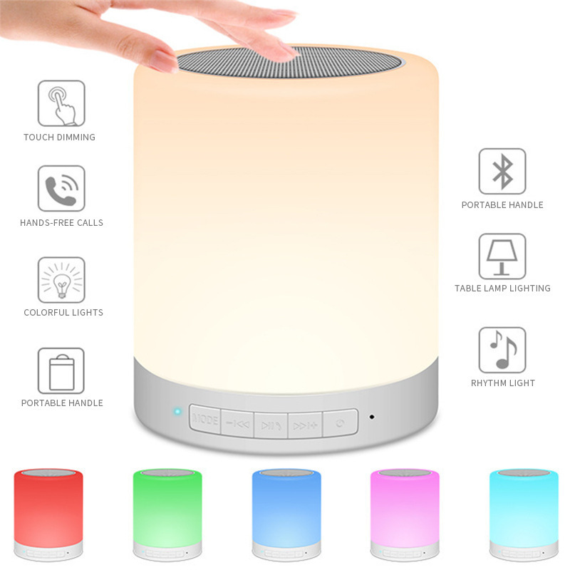 Portable Smart Wireless Bluetooth Speaker Mini Player Touch Light Colorful LED Night Light Bedside Table Lamp