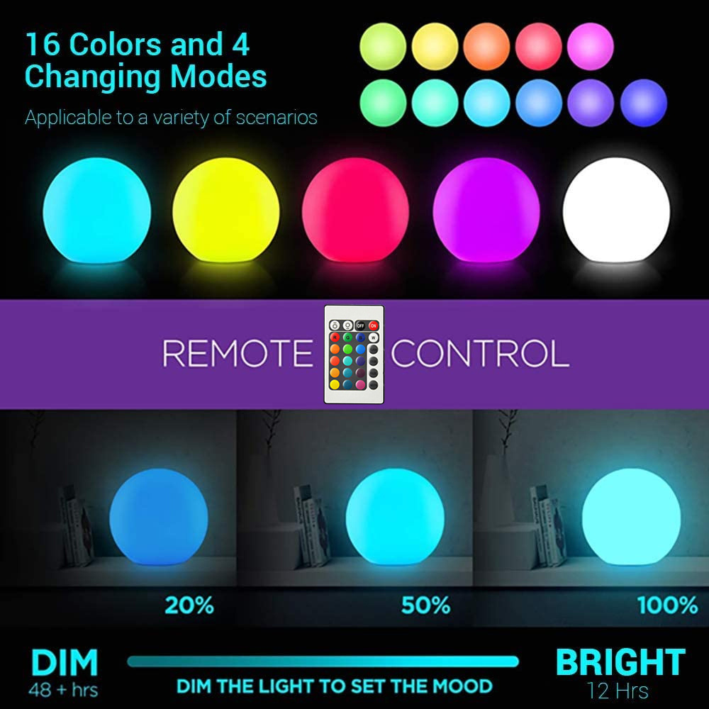 Round waterproof LED mood light night light with remote control 16 dimmable colors Outdoor table lamp multicolor ball light