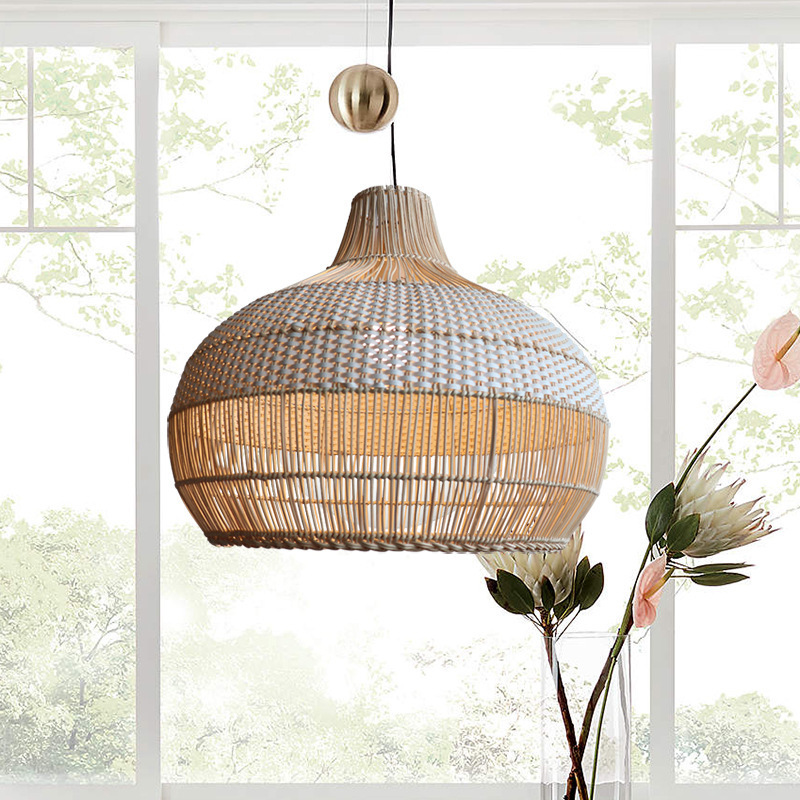 Bamboo Rattan Woven Lampshade Chandelier Wicker Lamp Shade Ceiling Light Indoor Home Decor Pendant Light