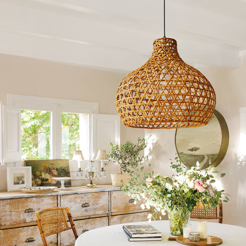 Wabi-sabi rattan chandelier /rattan art lamps /hand woven rattan pendant light