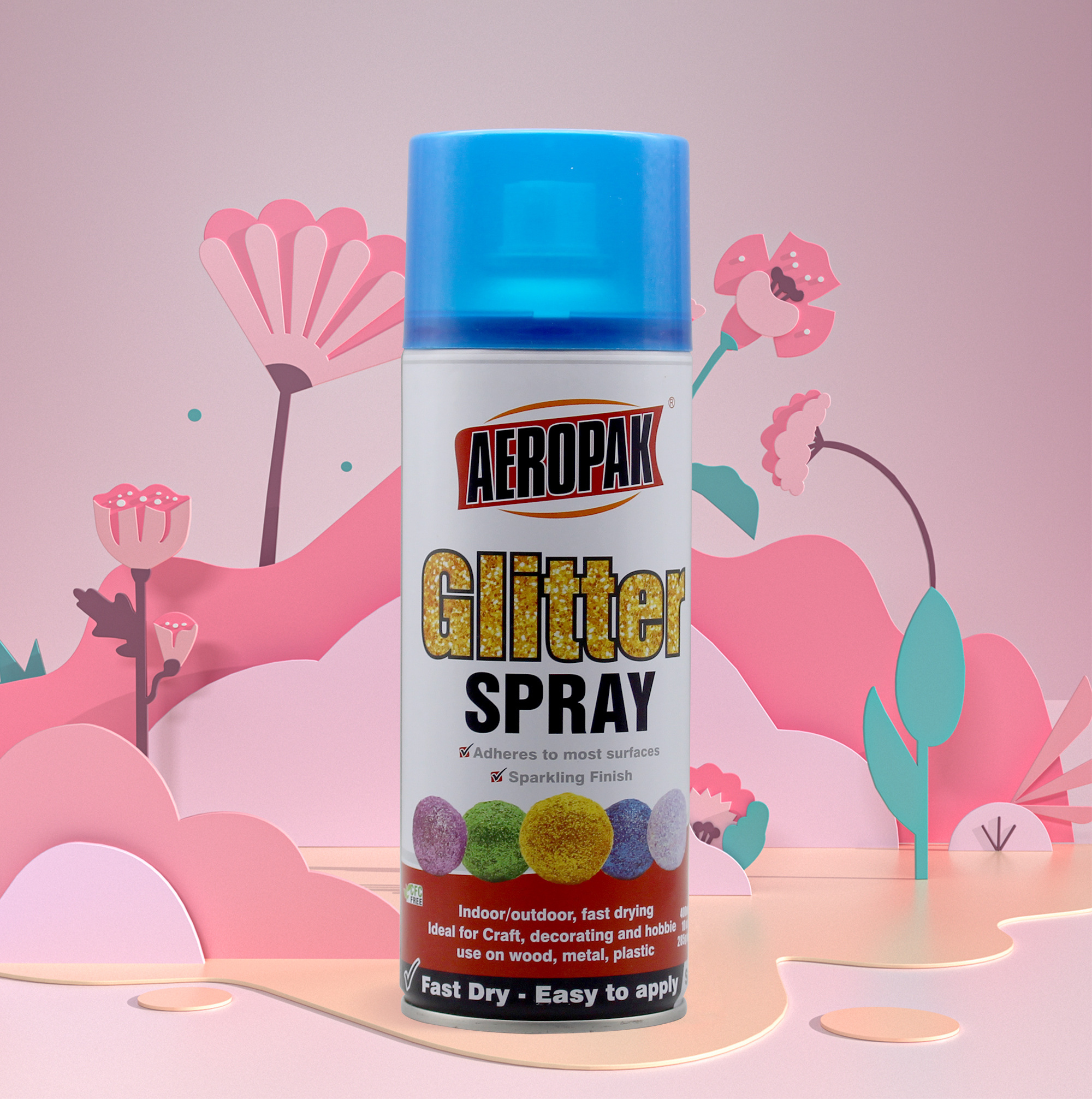 Aeropak 400ml Aerosol Glitter Spray Paint For Metal Wicker Paper Plastic Glass Pottery Craft Foam