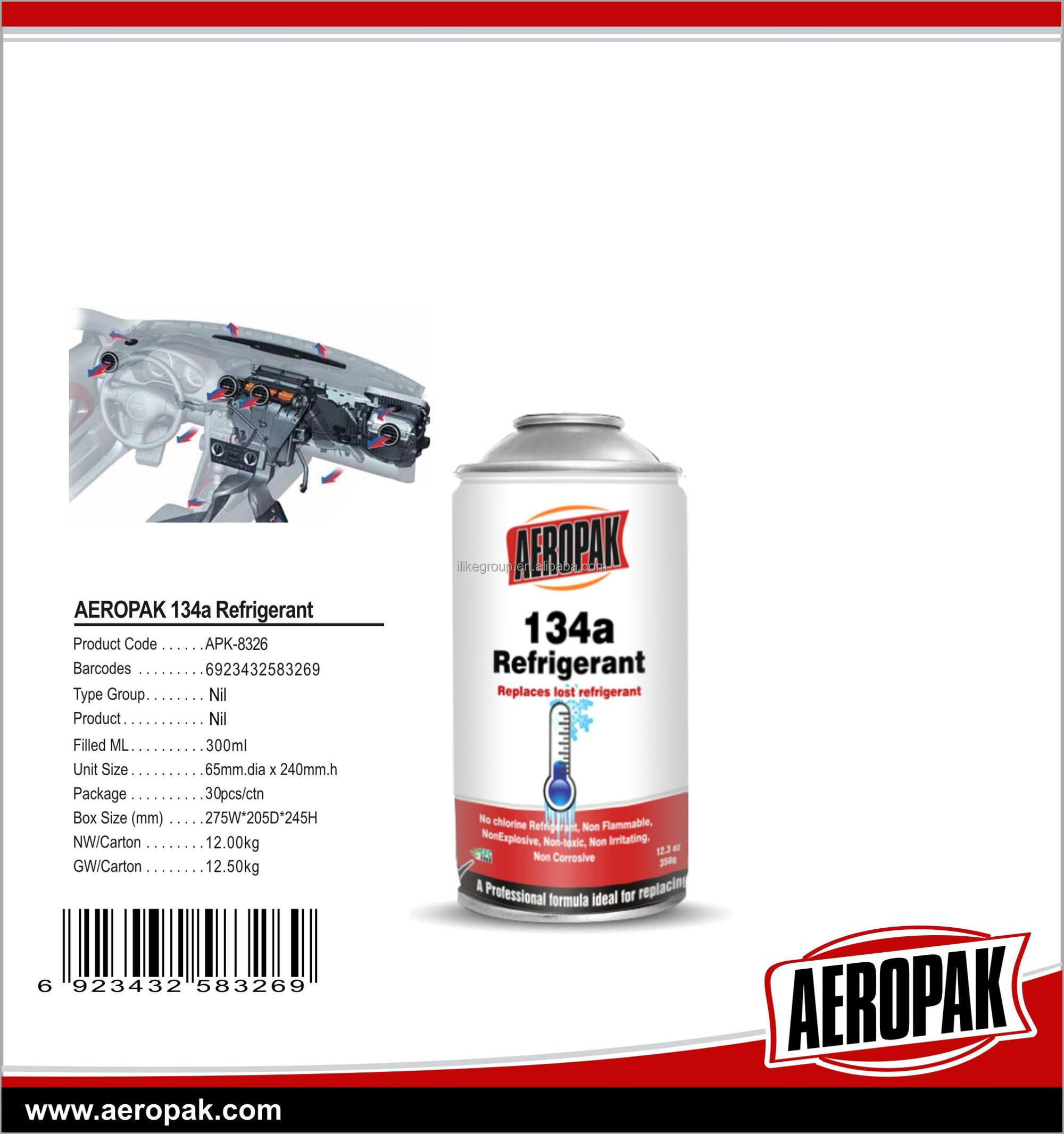 AEROPAK Gas Refrigerant,Refrigerant gas r134a Eco-friendly 134a Refrigerant for Car Care