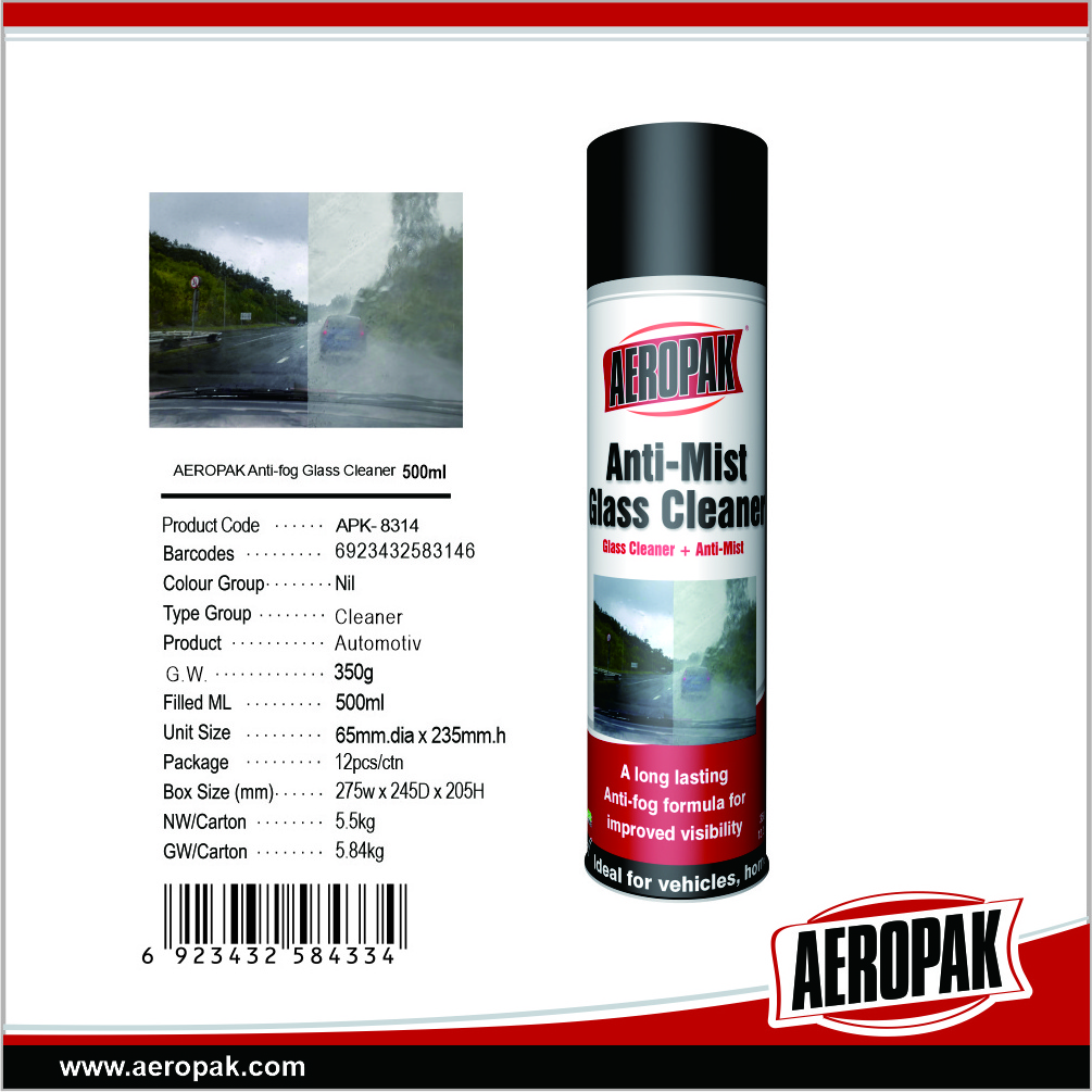 Aeropak Anti Mist Glass Cleaner Windshield Clean Aerosol 500ml