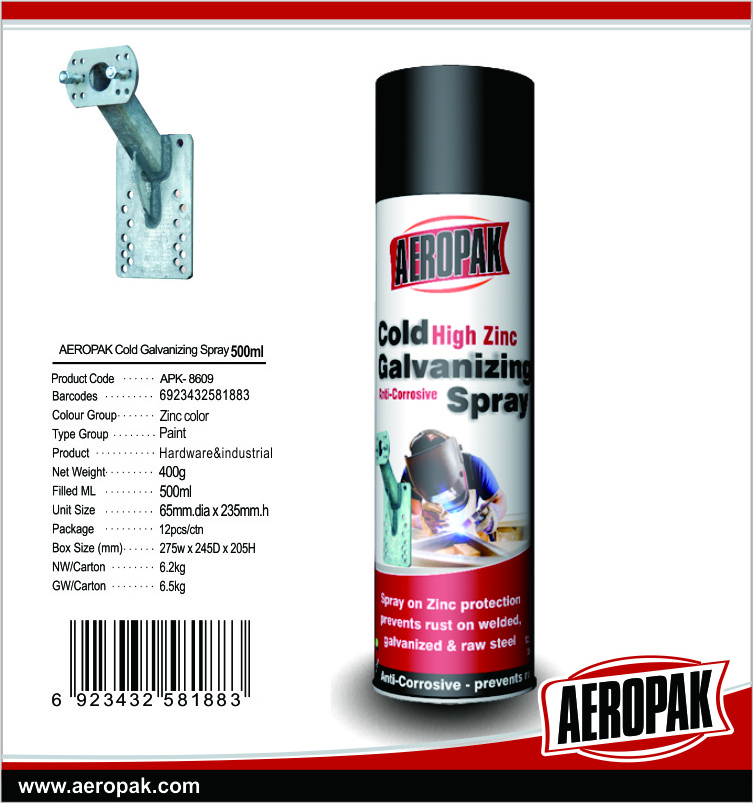 AEROPAK cold galvanizing  Aerosol Spray Paint quick drying spray on zinc protection prevent rust galvanized raw steel