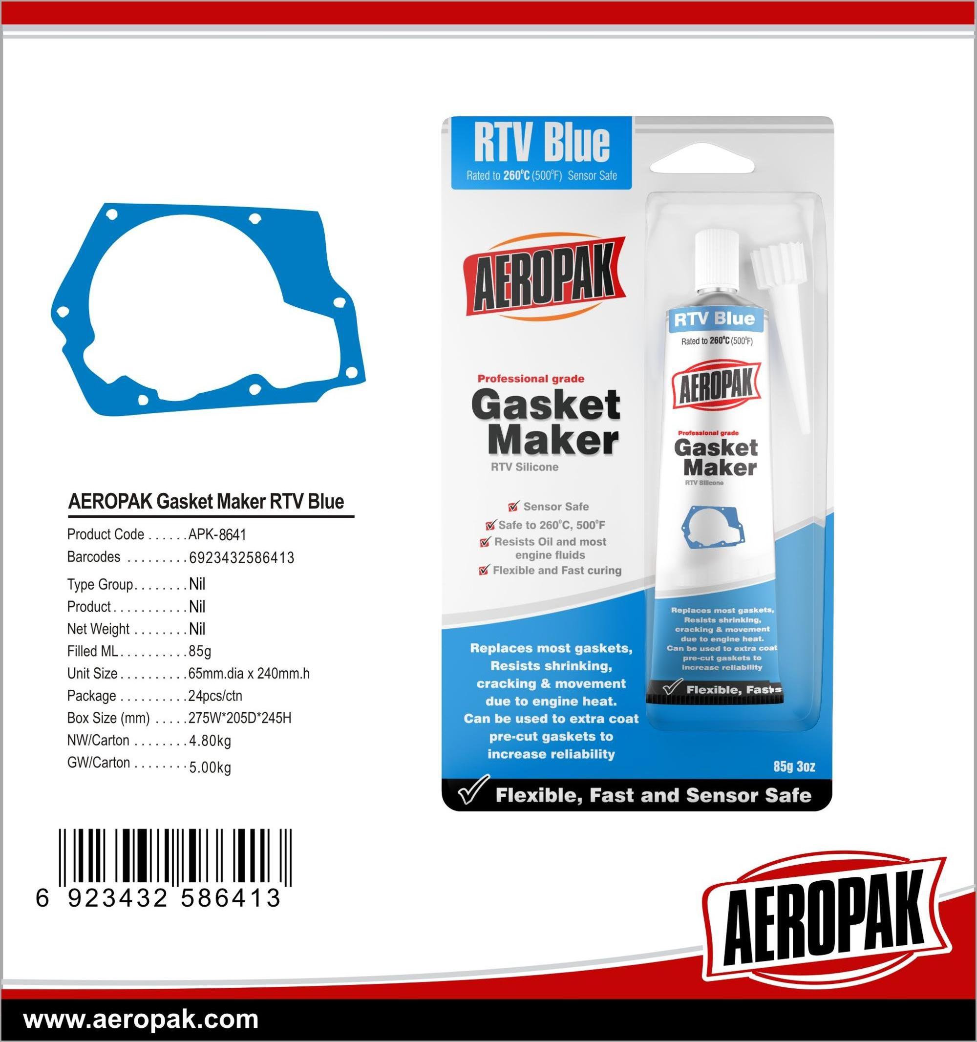 AEROPAK china suppliers 85g Blue Hi-Temp RTV Silicone Sealant Gasket Maker For Construction