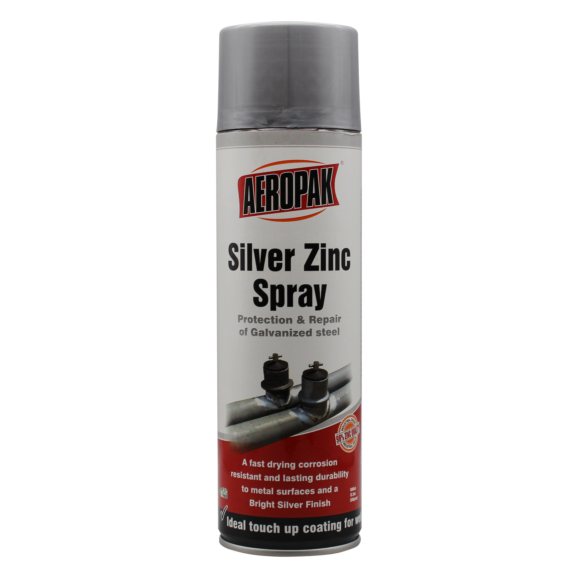 Aeropak Silver Zinc Spray 500ml Aerosol Paint for Metal