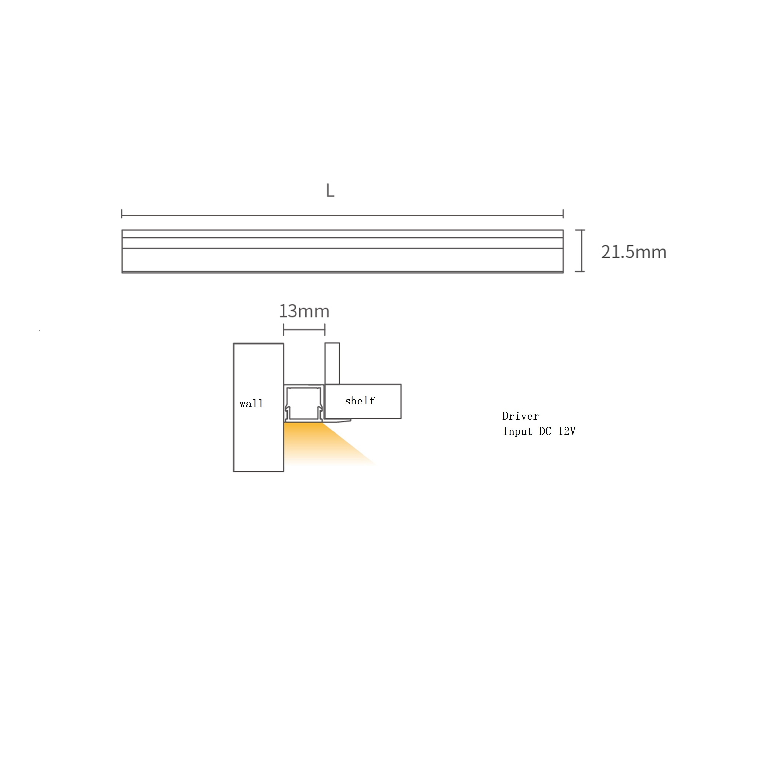 7.8w/m Aviation Aluminum Led  Embedded 21.5*12mm Under Kitchen Cabinet Light Closet Strip Lights