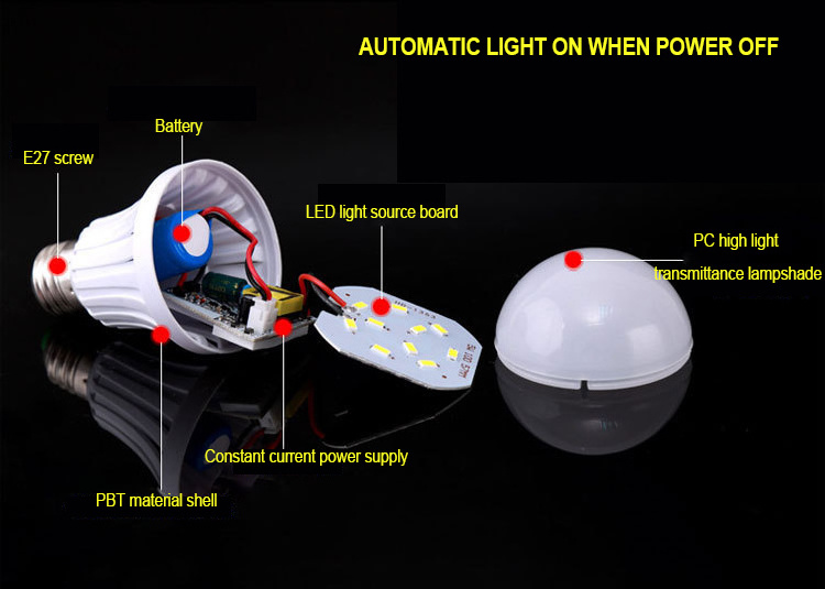 Rechargeable led emergency bulb light led smart light bulb house security E27 bulb 5W 7W 9W 12W 15W with battery