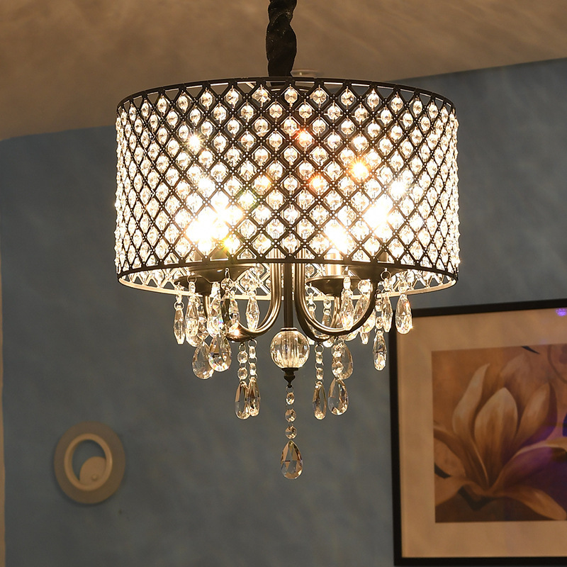 Crystal chandeliers modern American bedrooms ceiling lamp, farmhouses iron retro round shaped lighting fixtures LED