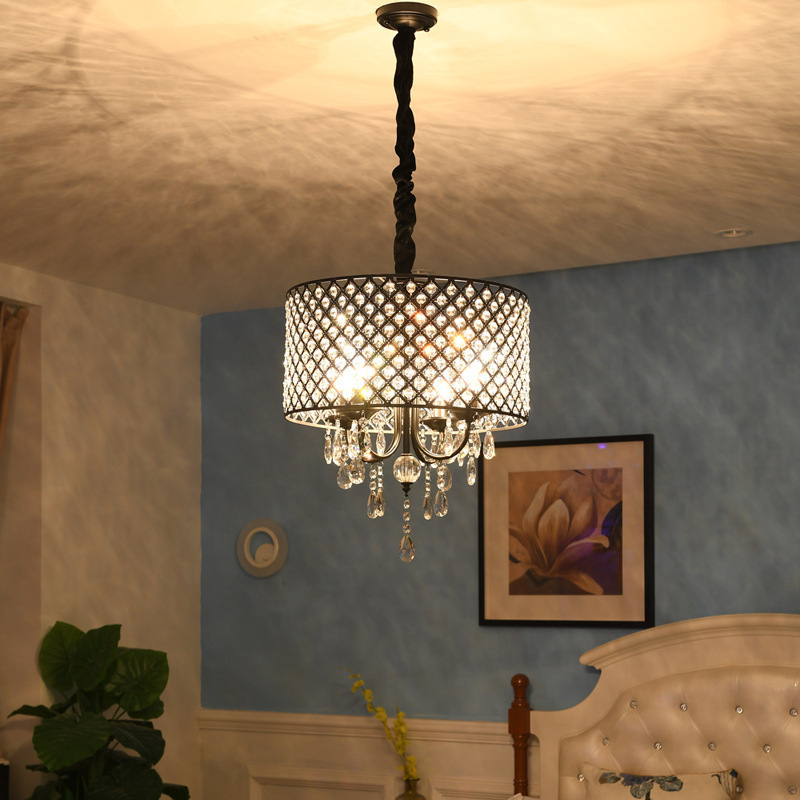 Crystal chandeliers modern American bedrooms ceiling lamp, farmhouses iron retro round shaped lighting fixtures LED