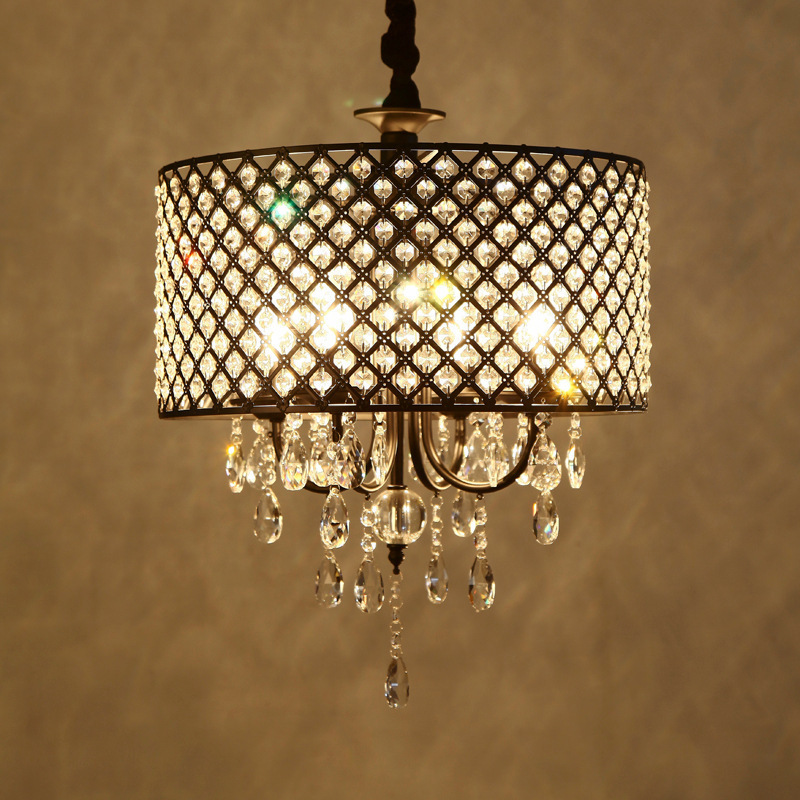 Crystal chandeliers modern American bedrooms ceiling lamp, farmhouses iron retro round shaped lighting fixtures LED