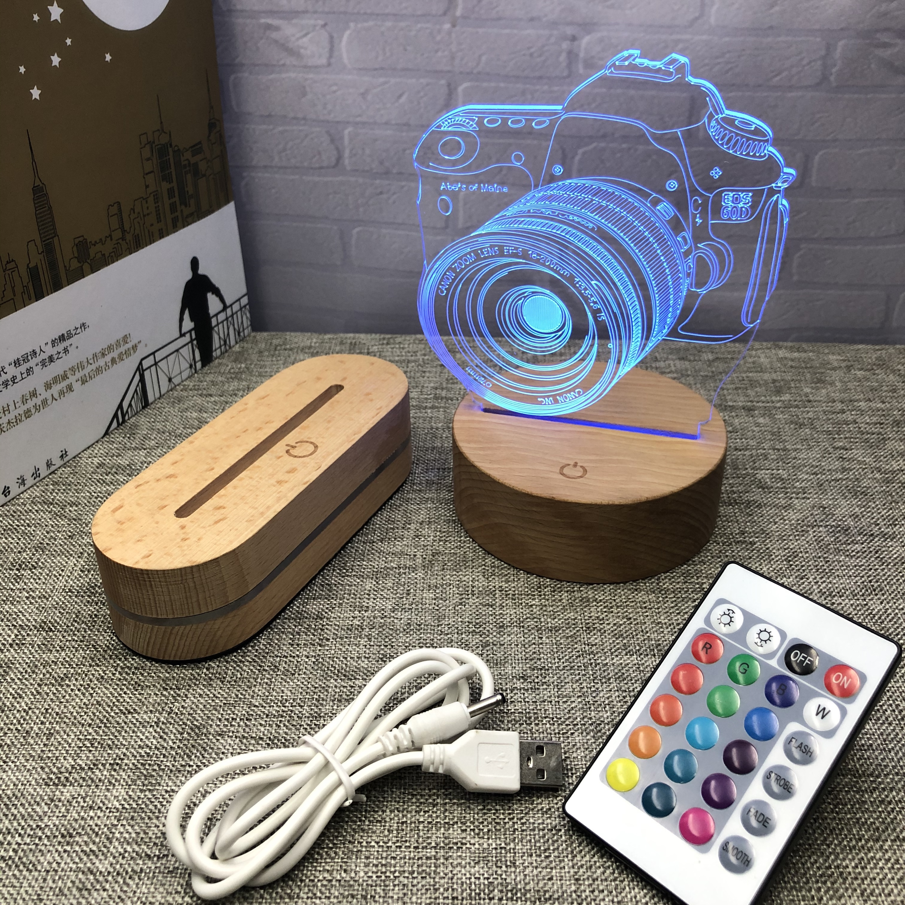 Lamp Base Led 3D Night Light USB Wooden Round and Oval Wood Base for Acrylic Electric 50 Decoration Plastic Switch Bedroom Led