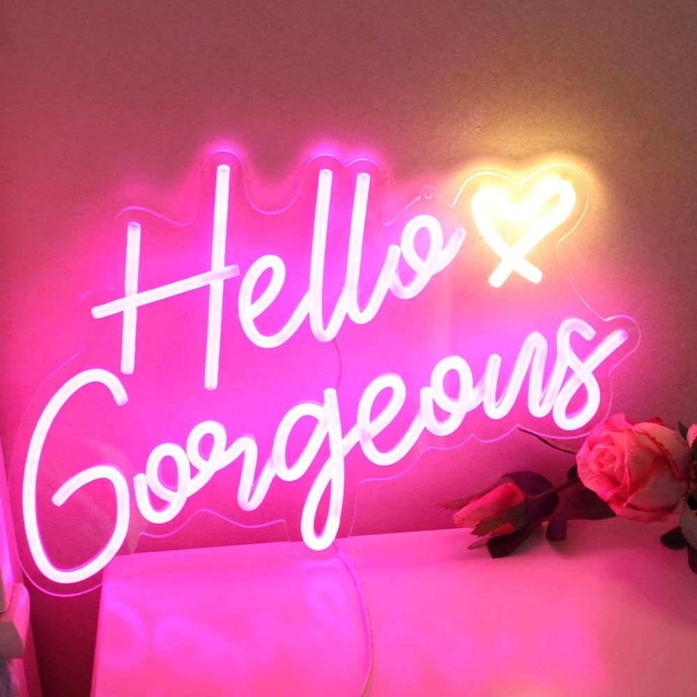 Hello Gorgeous Neon Sign Hello Beautiful Pink LED Neon Lights for Home Wedding Birthday Backdrop Bacelorette Party