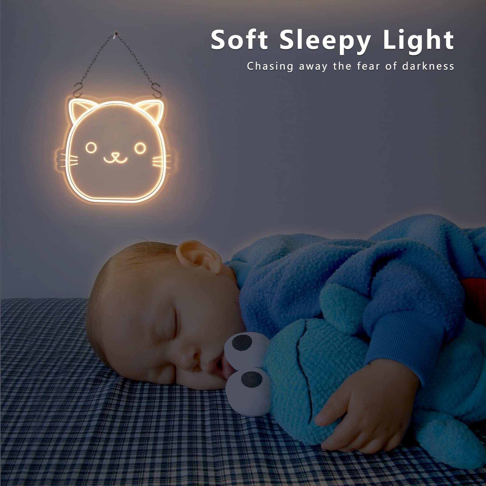 Dimmable Cute Cat Night Light for Kids 3D Art Kitty Nightlight for Baby Nursery Boy Girl Kawaii Animal LED Neon Lights Sign