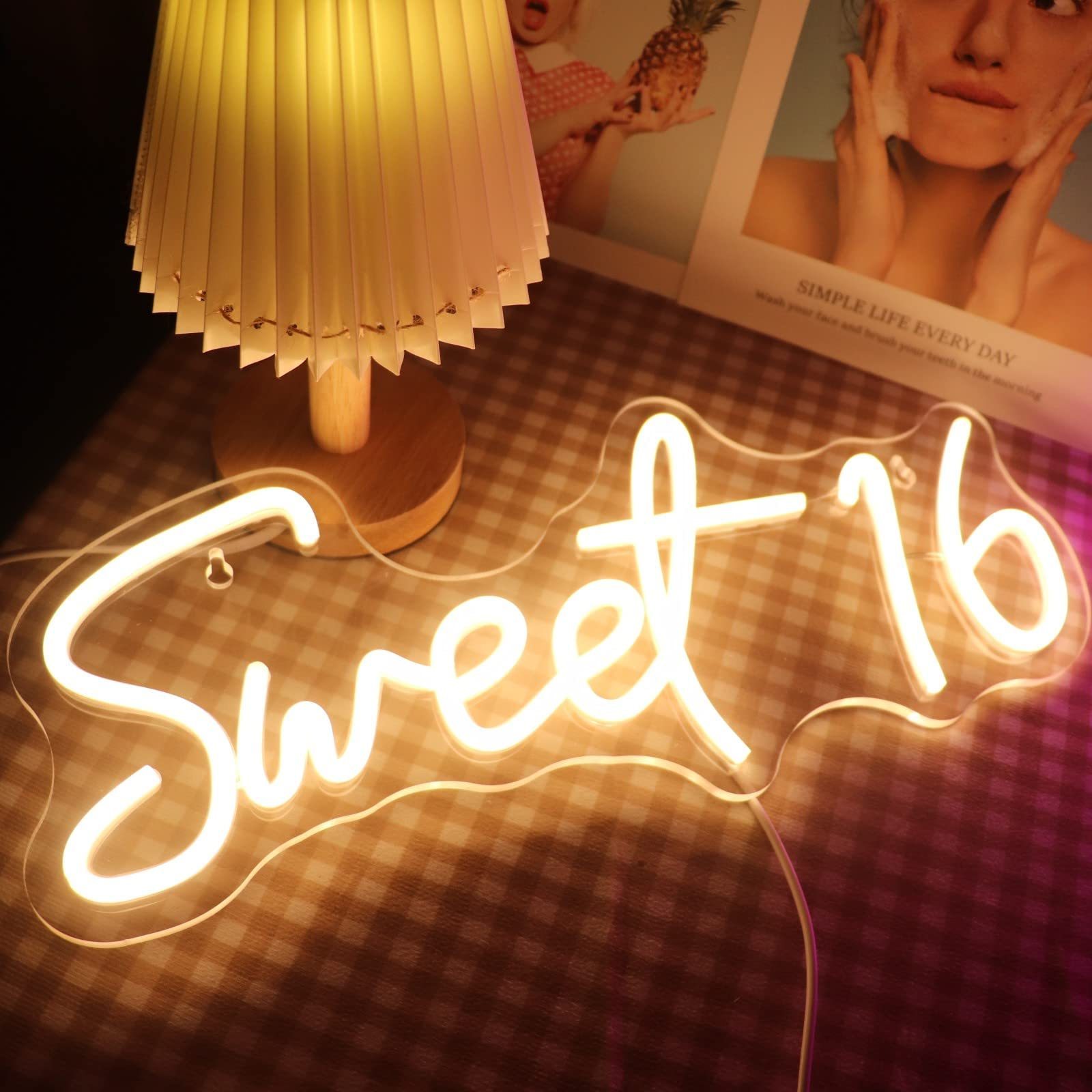 Sweet 16 Neon Sign USB Powered with Dimmer Switch Neon Lights for Girls Room Home Art Wall Decor 16th Birthday Party for Girls