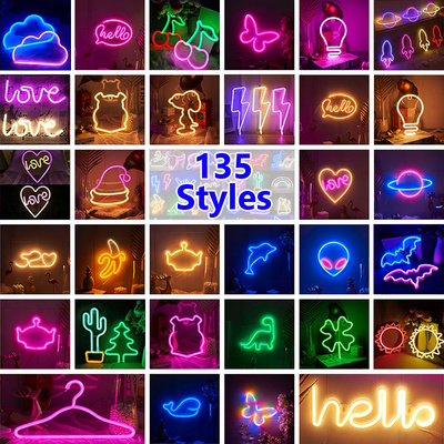 135 Styles LED Neon Light Dinosaur Rainbow Hello Wall Sign Bedroom Decor Hanging Night Lamp Home Party Holiday Decor Xmas Gift