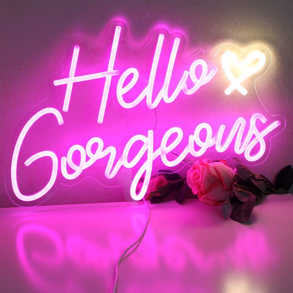 Hello Gorgeous Neon Sign Hello Beautiful Pink LED Neon Lights for Home Wedding Birthday Backdrop Bacelorette Party