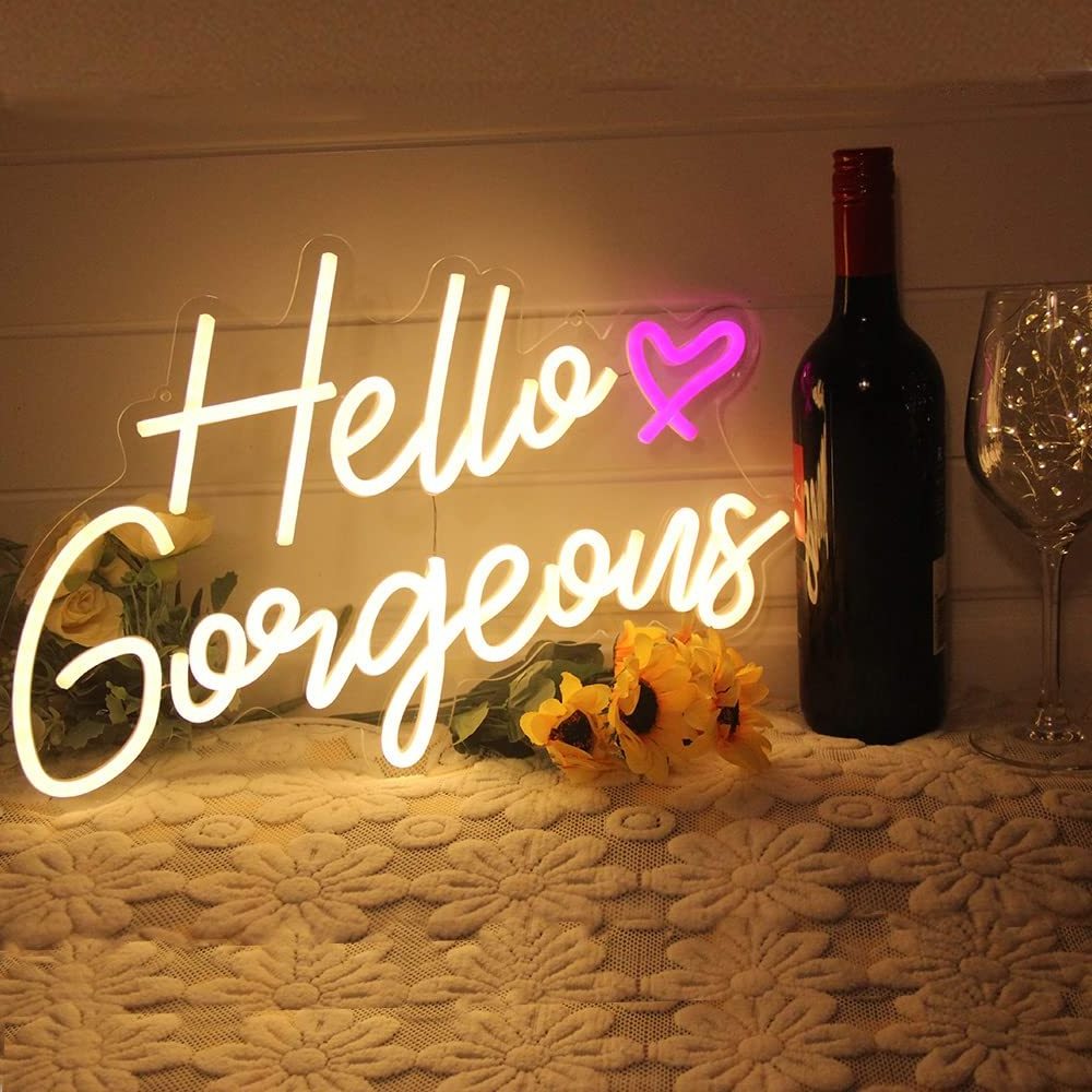 Hello Gorgeous Neon Sign Hello Beautiful Warm White LED Neon Lights for Home Wedding Birthday Backdrop Bacelorette Party