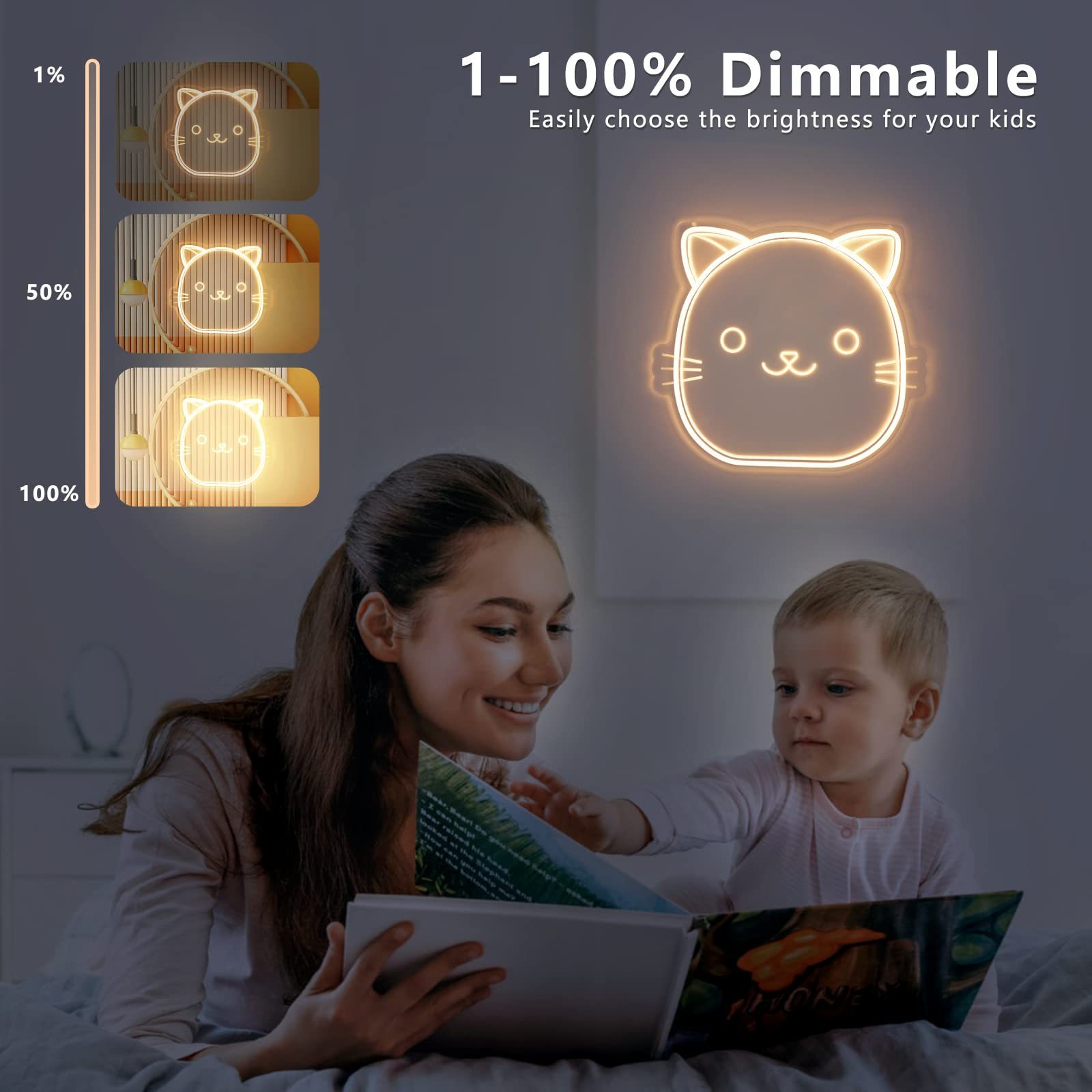 Dimmable Cute Cat Night Light for Kids 3D Art Kitty Nightlight for Baby Nursery Boy Girl Kawaii Animal LED Neon Lights Sign