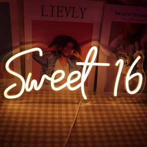 Sweet 16 Neon Sign USB Powered with Dimmer Switch Neon Lights for Girls Room Home Art Wall Decor 16th Birthday Party for Girls