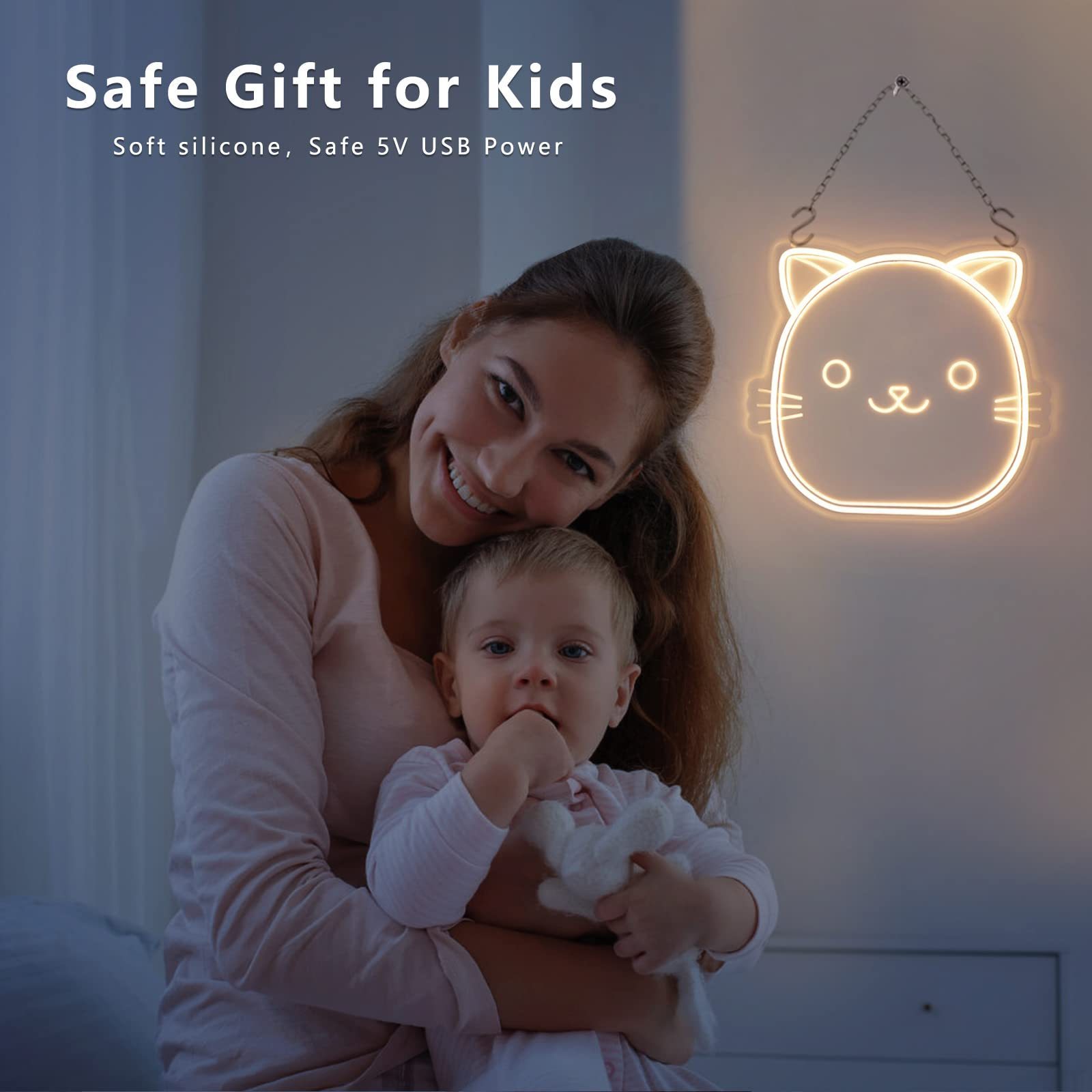 Dimmable Cute Cat Night Light for Kids 3D Art Kitty Nightlight for Baby Nursery Boy Girl Kawaii Animal LED Neon Lights Sign