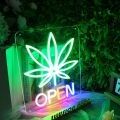 Smoking Shop Advertising Board Green Leaf Open LED Neon Sign Smoke Sign Custom Neon Sign Light