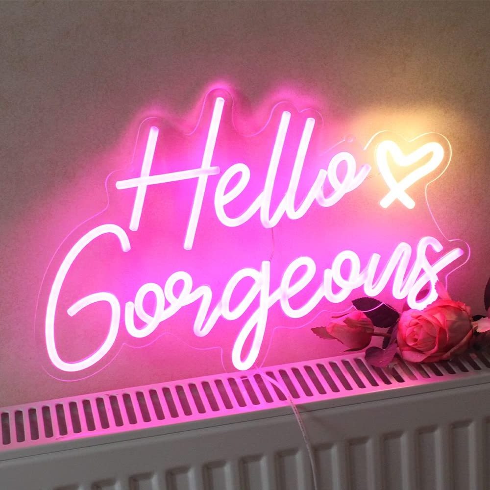 Hello Gorgeous Neon Sign Hello Beautiful Pink LED Neon Lights for Home Wedding Birthday Backdrop Bacelorette Party