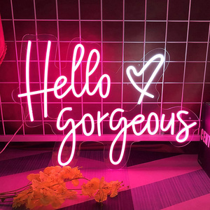 Large Pink LED Neon Signs Hello Gorgeous Wedding Light for Bedroom Birthday Party Home Bar Wall Christmas Decor Art Gift