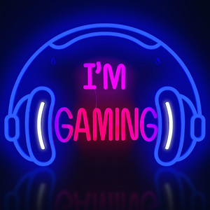 Gaming Headset Neon Sign Dimmable Colorful LED Game Headphone Neon Lights for Gamer Zone Video Teen Room Bedroom Wall Art Decor