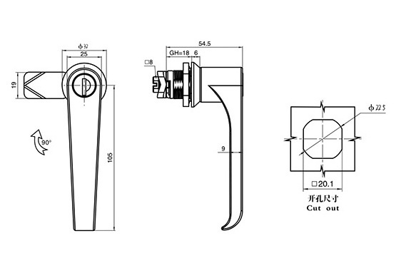 Industrial Door Original Cabinet Door Plate Zinc Alloy L Handle Lock