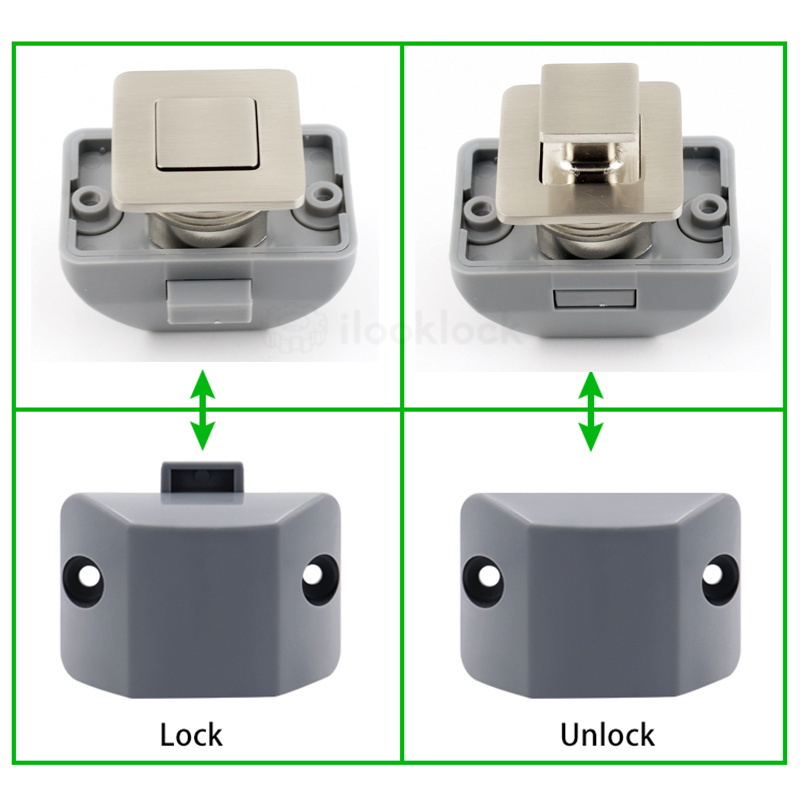 Caravan Motorhome RV Push Lock Zinc Alloy and ABS Metal Push Button Latch Knob Lock for Door and Cabinet