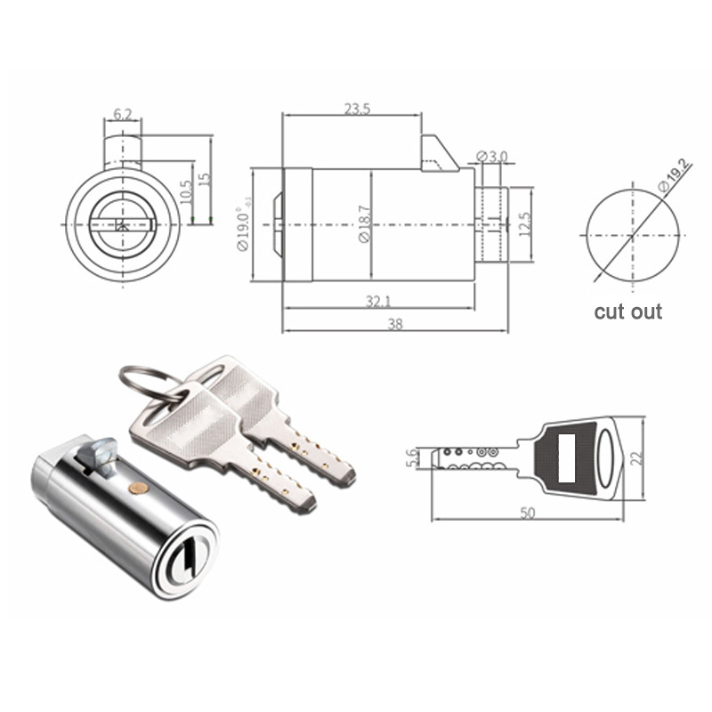 Vending Machine Lock Cylinder with Master Key System 19mm Vending ATM Machine Lock Cylinder