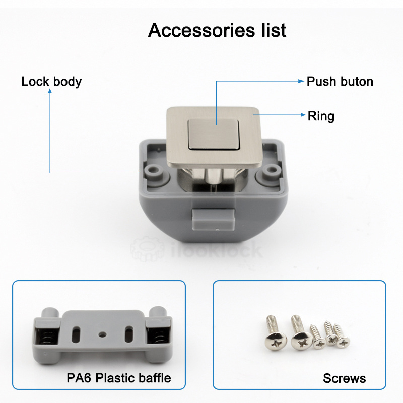 Caravan Motorhome RV Push Lock Zinc Alloy and ABS Metal Push Button Latch Knob Lock for Door and Cabinet