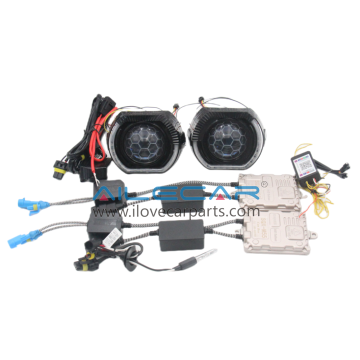 3.0 inch Turbine with led halo Projector kit  Hid Headlight Kit With Projector  RGBW Chasing  Lamp angle eyes Ballast